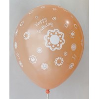Peach Metallic Happy Birthday All Around Printed Balloons